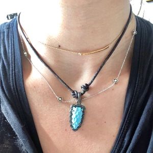 Turquoise Stone + Pave Necklace